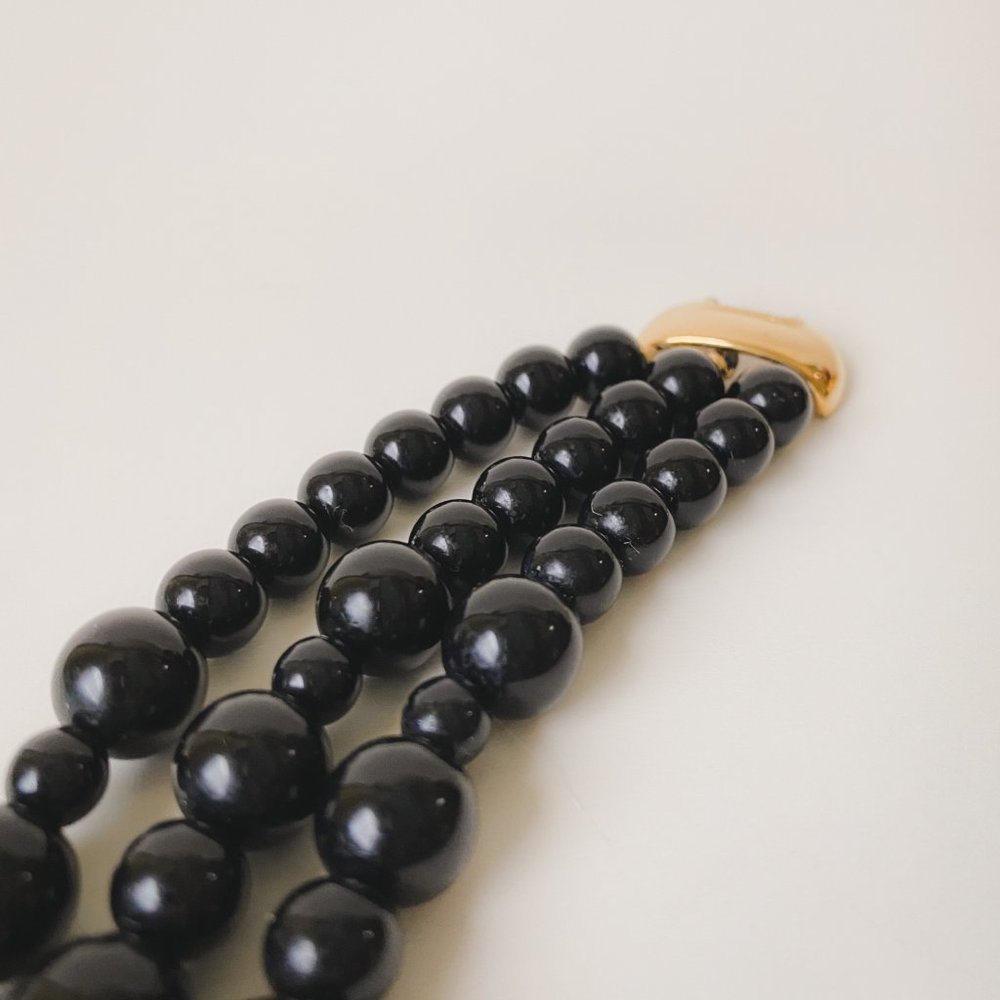 Vintage Monet Black Ball Round Beaded Multi Strand Statement Bib Necklace - Picture 8 of 12